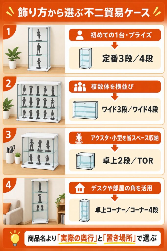 不二貿易コレクションケースをサイズと用途別に選ぶ早見図